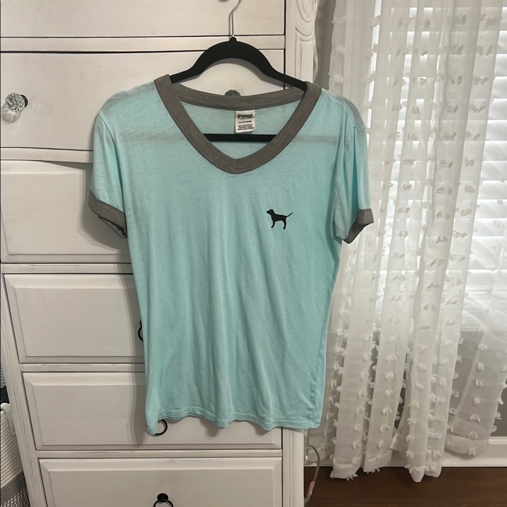 PINK Victoria's Secret Light Blue V-Neck Tee